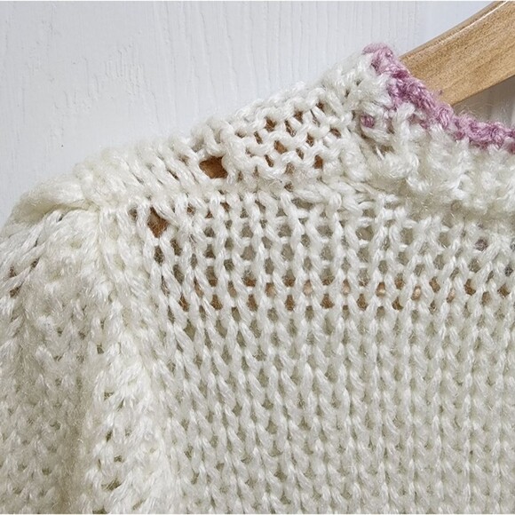 Foxmoor Sweater Womens S Cream Pastel Floral Handknit Open Weave Vintage Grandma - Picture 12 of 13
